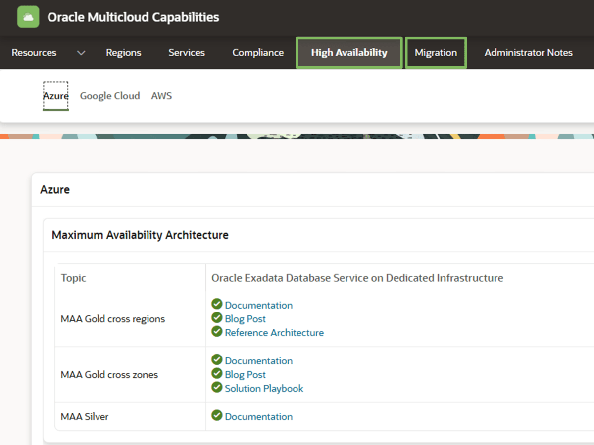 Including High Availability and Migration into the Oracle Multicloud Capabilities&nbsp;App